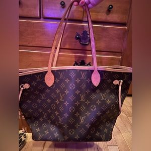 Authentic Louis Vuitton Neverfull MM Monogram Tote Bag [Peony]